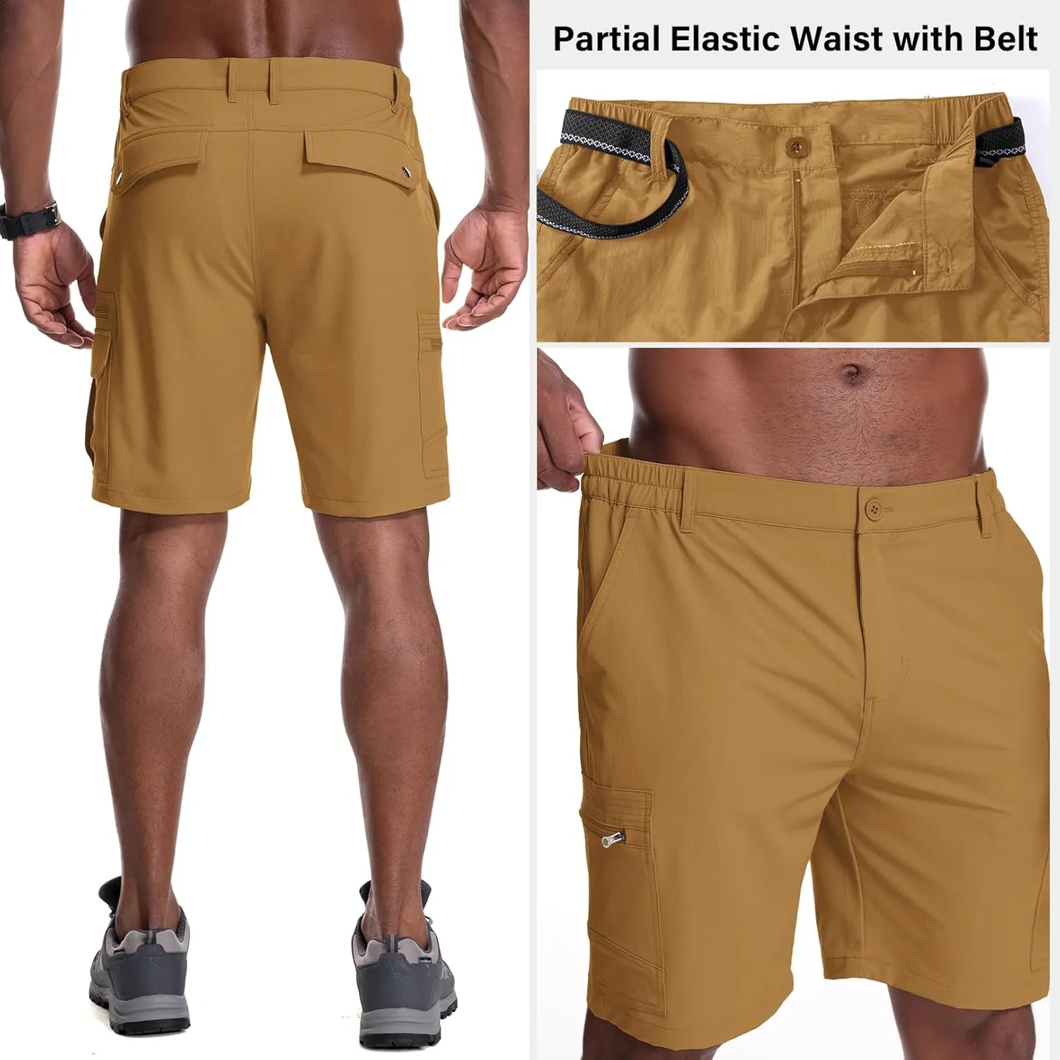 Jessie Kidden Mens Outdoor Casual Expandable Waist Lightweight Water Resistant Quick Dry Fishing Hiking Shorts
