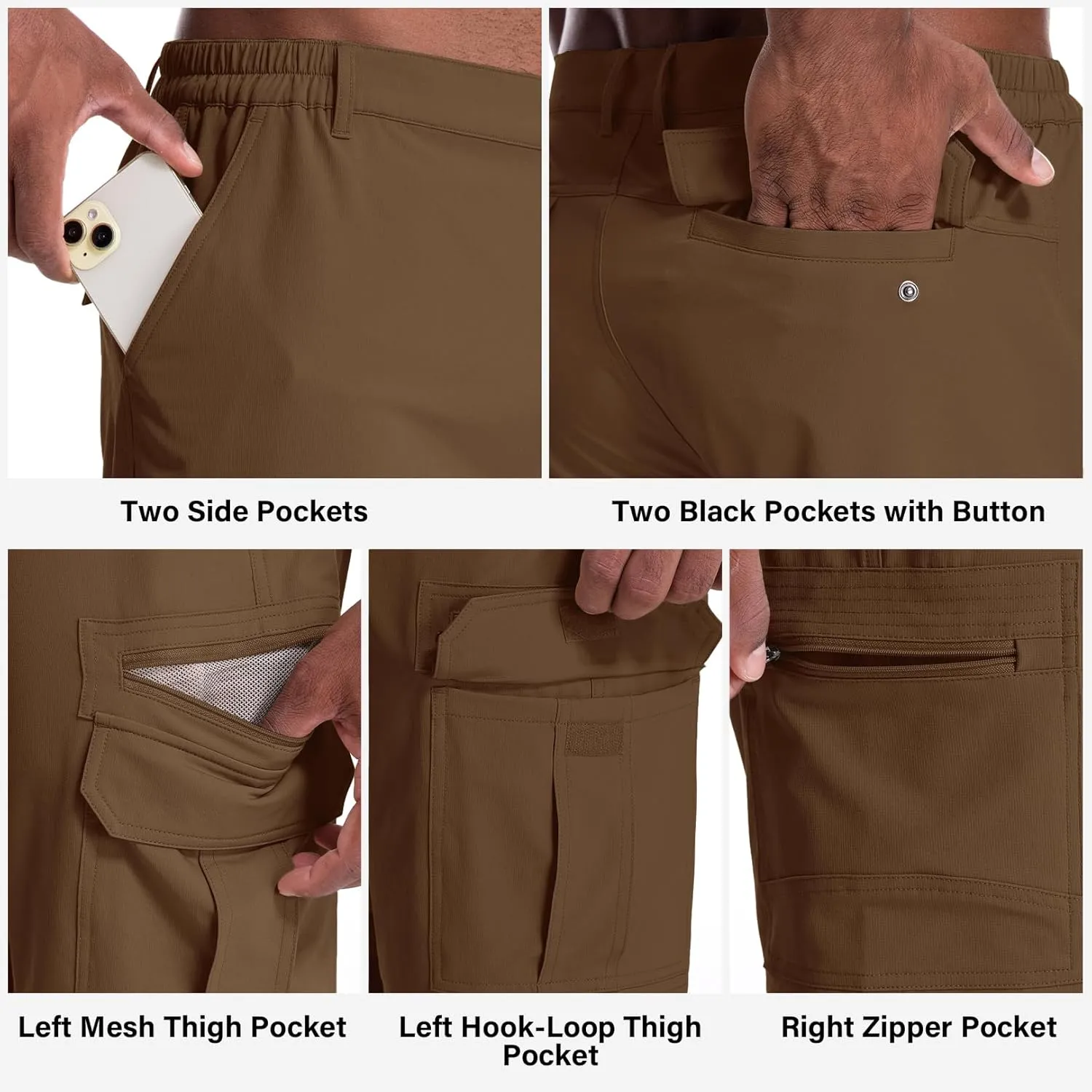 Jessie Kidden Mens Outdoor Casual Expandable Waist Lightweight Water Resistant Quick Dry Fishing Hiking Shorts