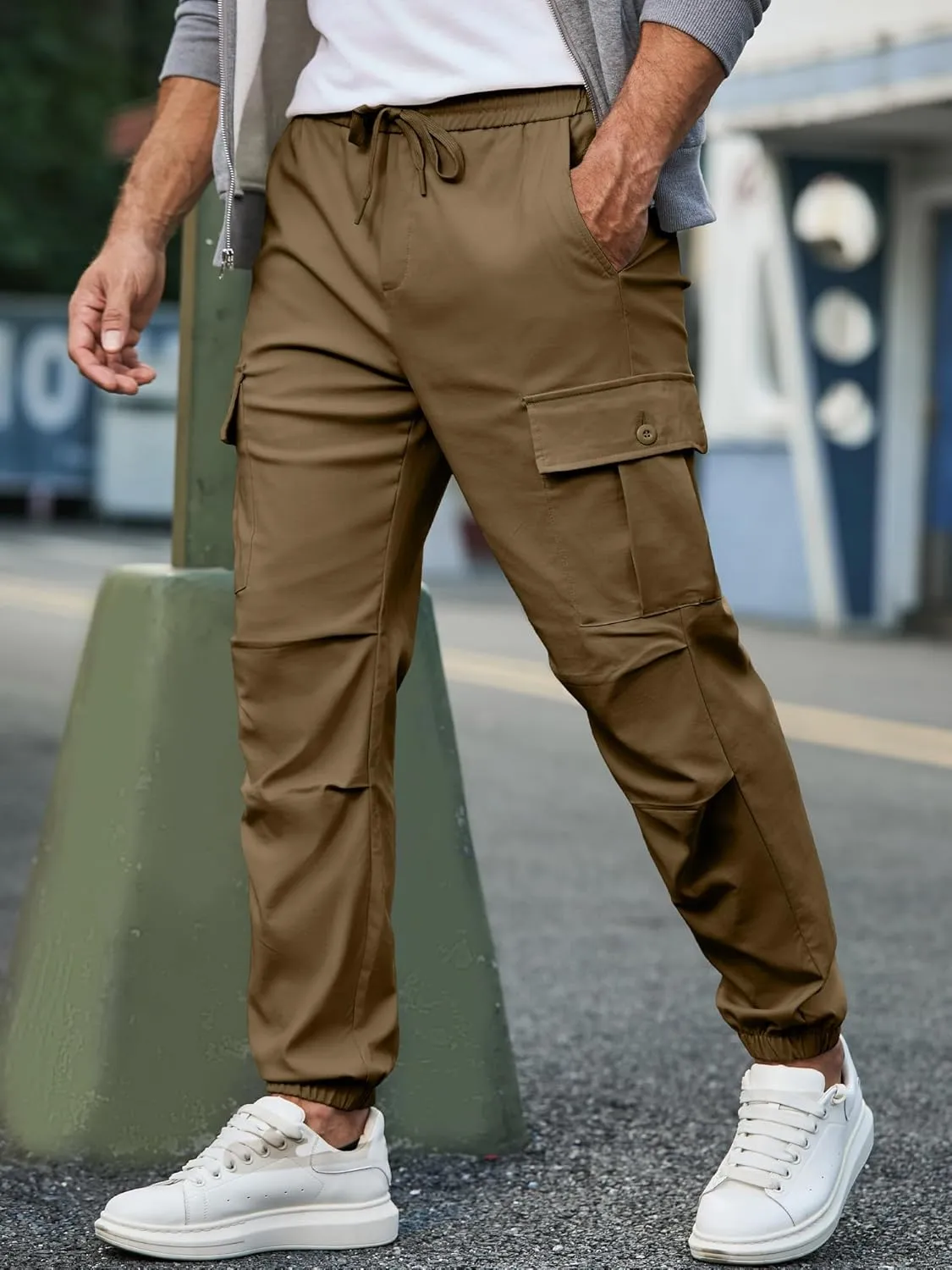 JMIERR Mens Casual Cargo Joggers Pants Elastic Waist Drawstring Stretch Relaxed Fit Work Pants Tapered Sweatpants