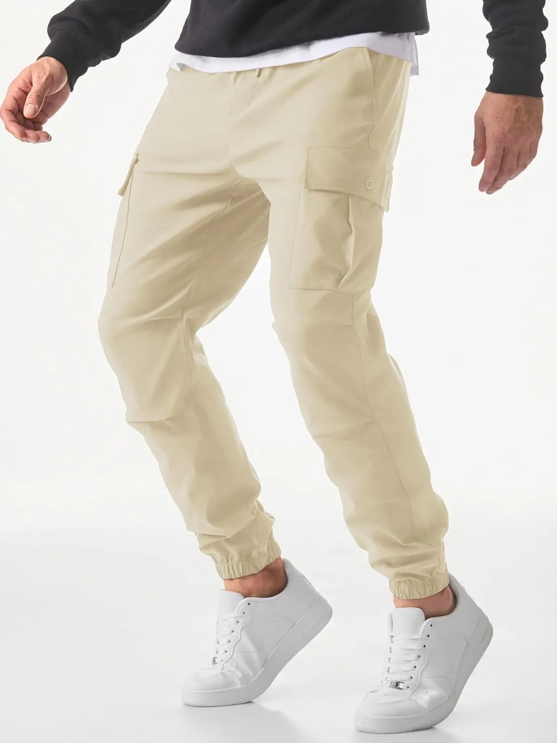 JMIERR Mens Casual Cargo Joggers Pants Elastic Waist Drawstring Stretch Relaxed Fit Work Pants Tapered Sweatpants