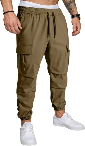 JMIERR Mens Casual Cargo Joggers Pants Elastic Waist Drawstring Stretch Relaxed Fit Work Pants Tapered Sweatpants