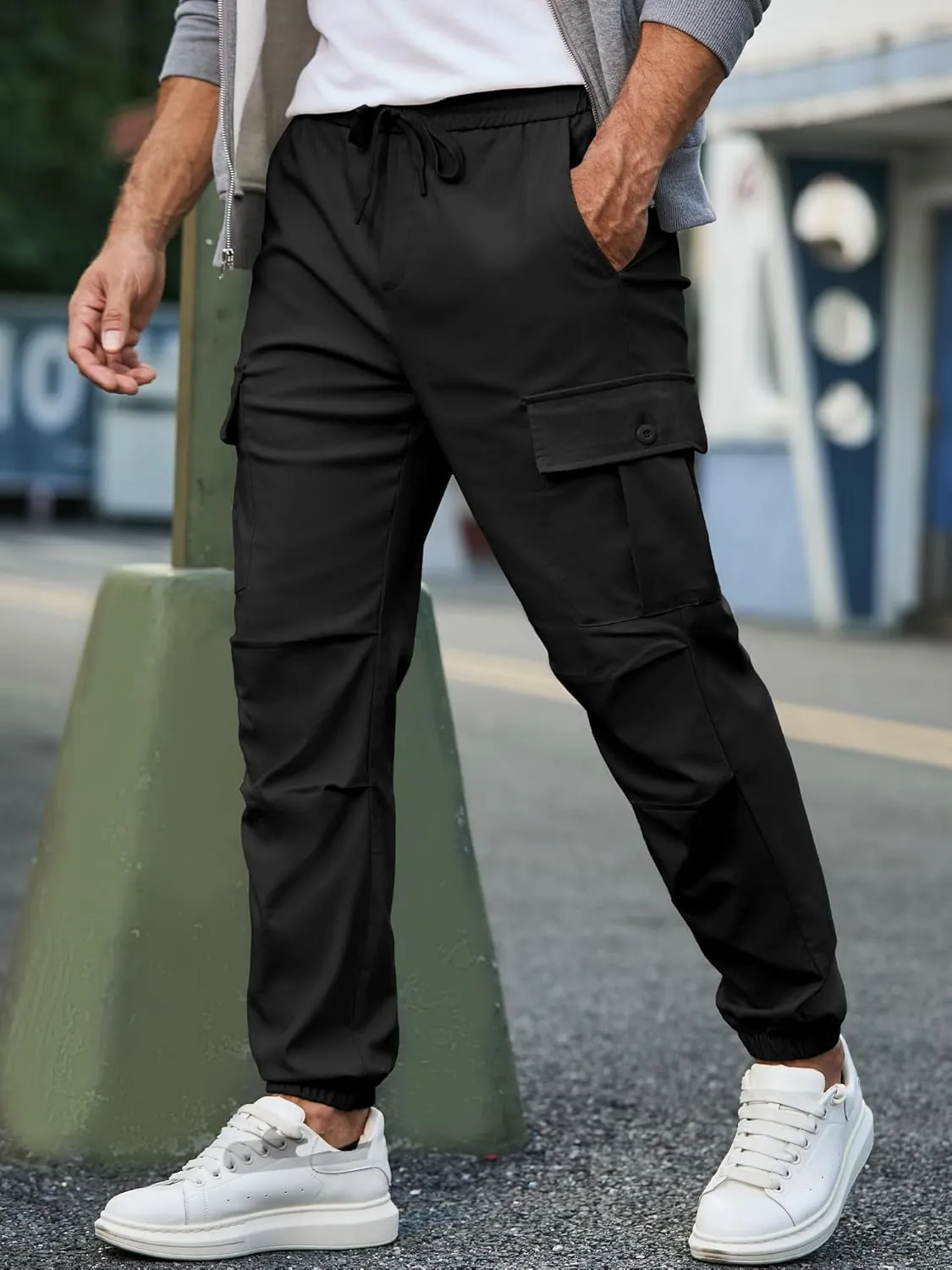 JMIERR Mens Casual Cargo Joggers Pants Elastic Waist Drawstring Stretch Relaxed Fit Work Pants Tapered Sweatpants