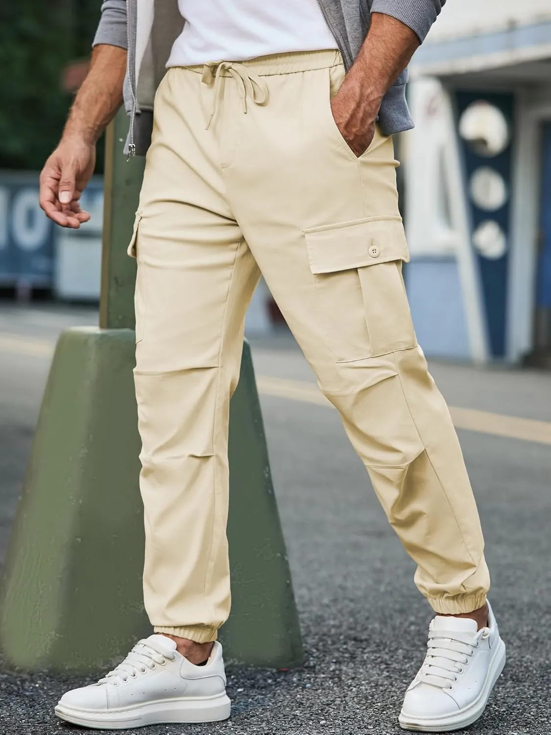 JMIERR Mens Casual Cargo Joggers Pants Elastic Waist Drawstring Stretch Relaxed Fit Work Pants Tapered Sweatpants