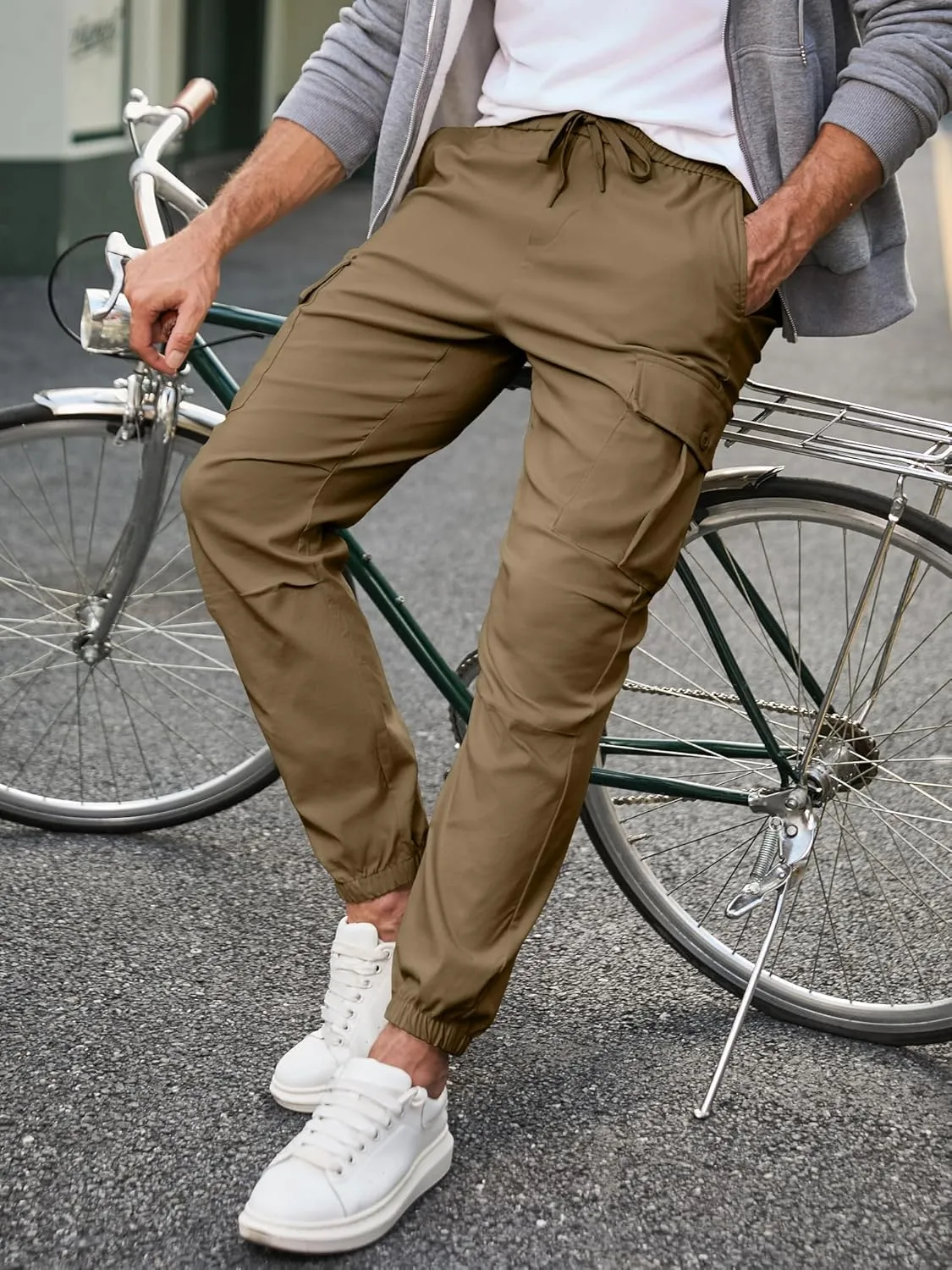 JMIERR Mens Casual Cargo Joggers Pants Elastic Waist Drawstring Stretch Relaxed Fit Work Pants Tapered Sweatpants