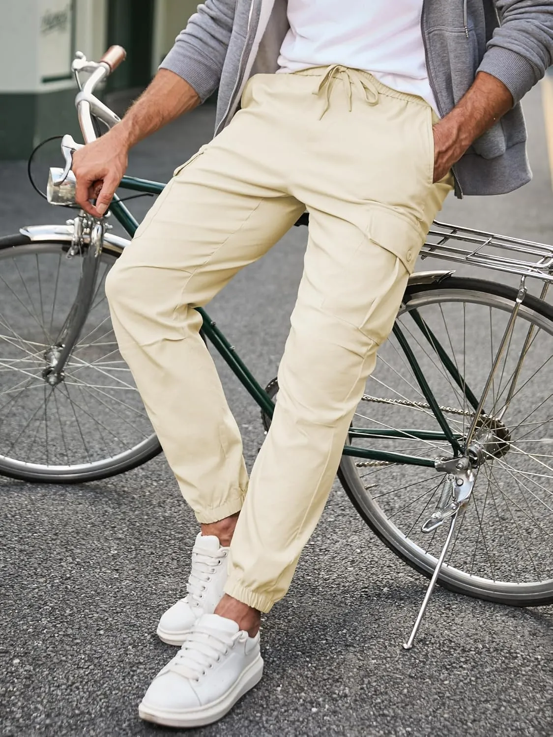 JMIERR Mens Casual Cargo Joggers Pants Elastic Waist Drawstring Stretch Relaxed Fit Work Pants Tapered Sweatpants
