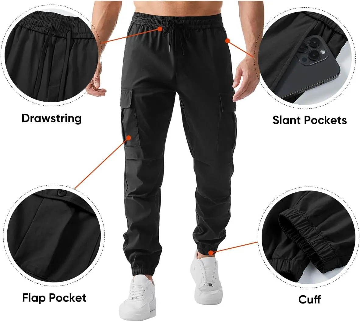 JMIERR Mens Casual Cargo Joggers Pants Elastic Waist Drawstring Stretch Relaxed Fit Work Pants Tapered Sweatpants