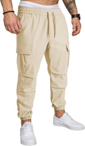 JMIERR Mens Casual Cargo Joggers Pants Elastic Waist Drawstring Stretch Relaxed Fit Work Pants Tapered Sweatpants