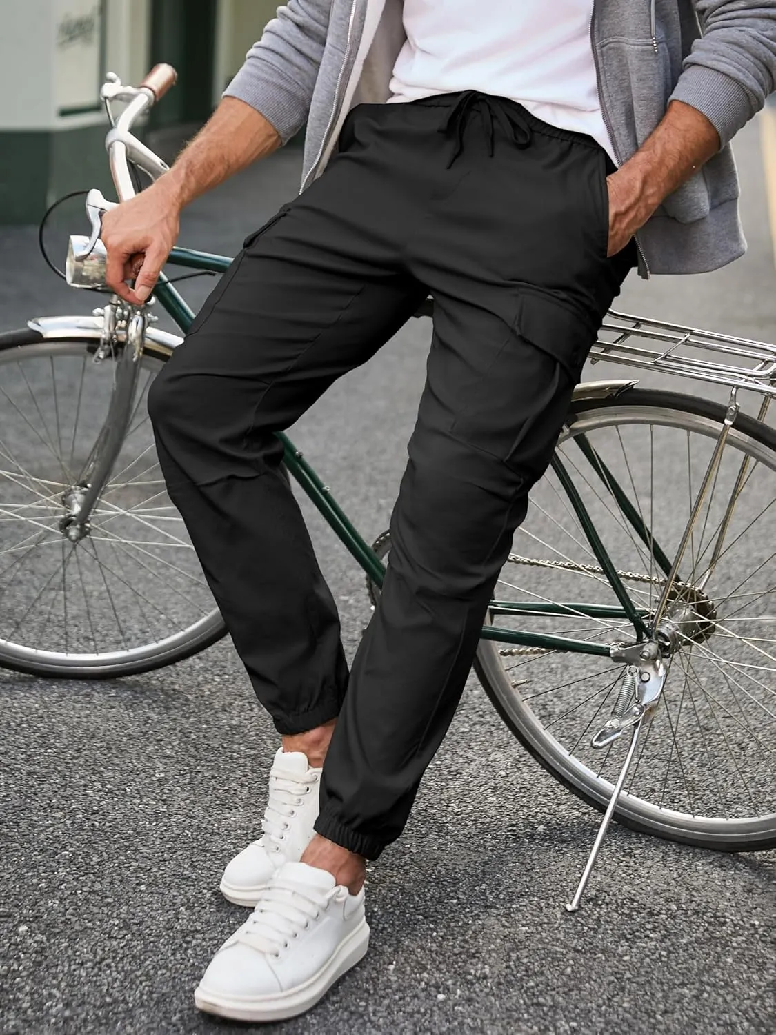 JMIERR Mens Casual Cargo Joggers Pants Elastic Waist Drawstring Stretch Relaxed Fit Work Pants Tapered Sweatpants