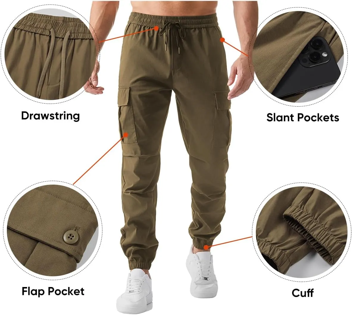 JMIERR Mens Casual Cargo Joggers Pants Elastic Waist Drawstring Stretch Relaxed Fit Work Pants Tapered Sweatpants