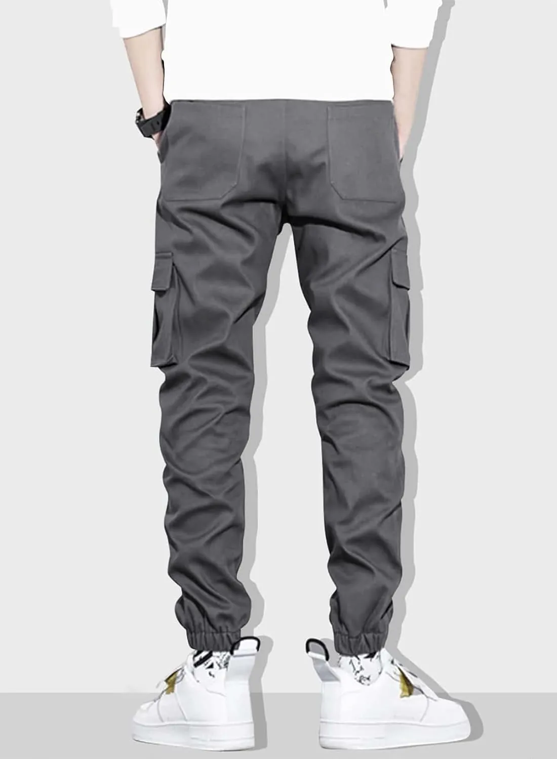 JMIERR Mens Casual Cargo Pants Stretch Elastic Waist Drawstring Joggers Pants Tapered Sweatpants for Men Multi Pockets