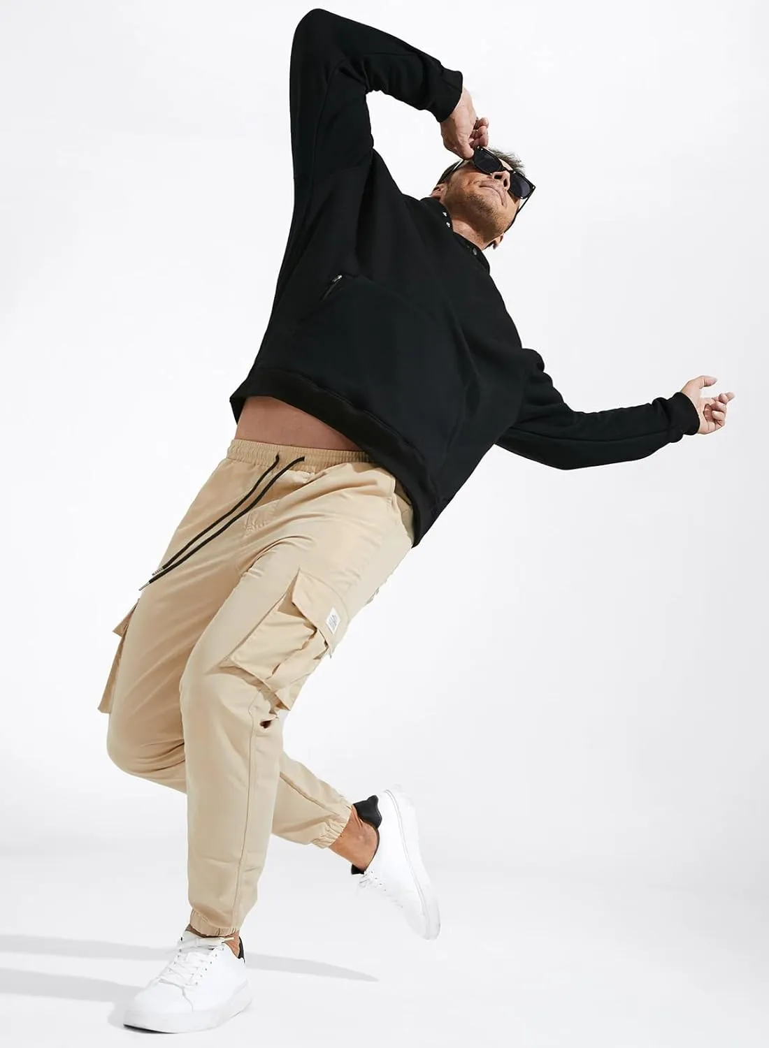 JMIERR Mens Casual Cargo Pants Stretch Elastic Waist Drawstring Joggers Pants Tapered Sweatpants for Men Multi Pockets
