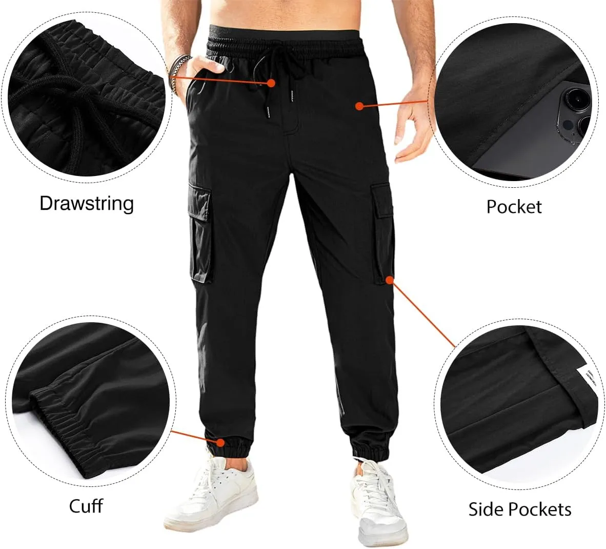 JMIERR Mens Casual Cargo Pants Stretch Elastic Waist Drawstring Joggers Pants Tapered Sweatpants for Men Multi Pockets
