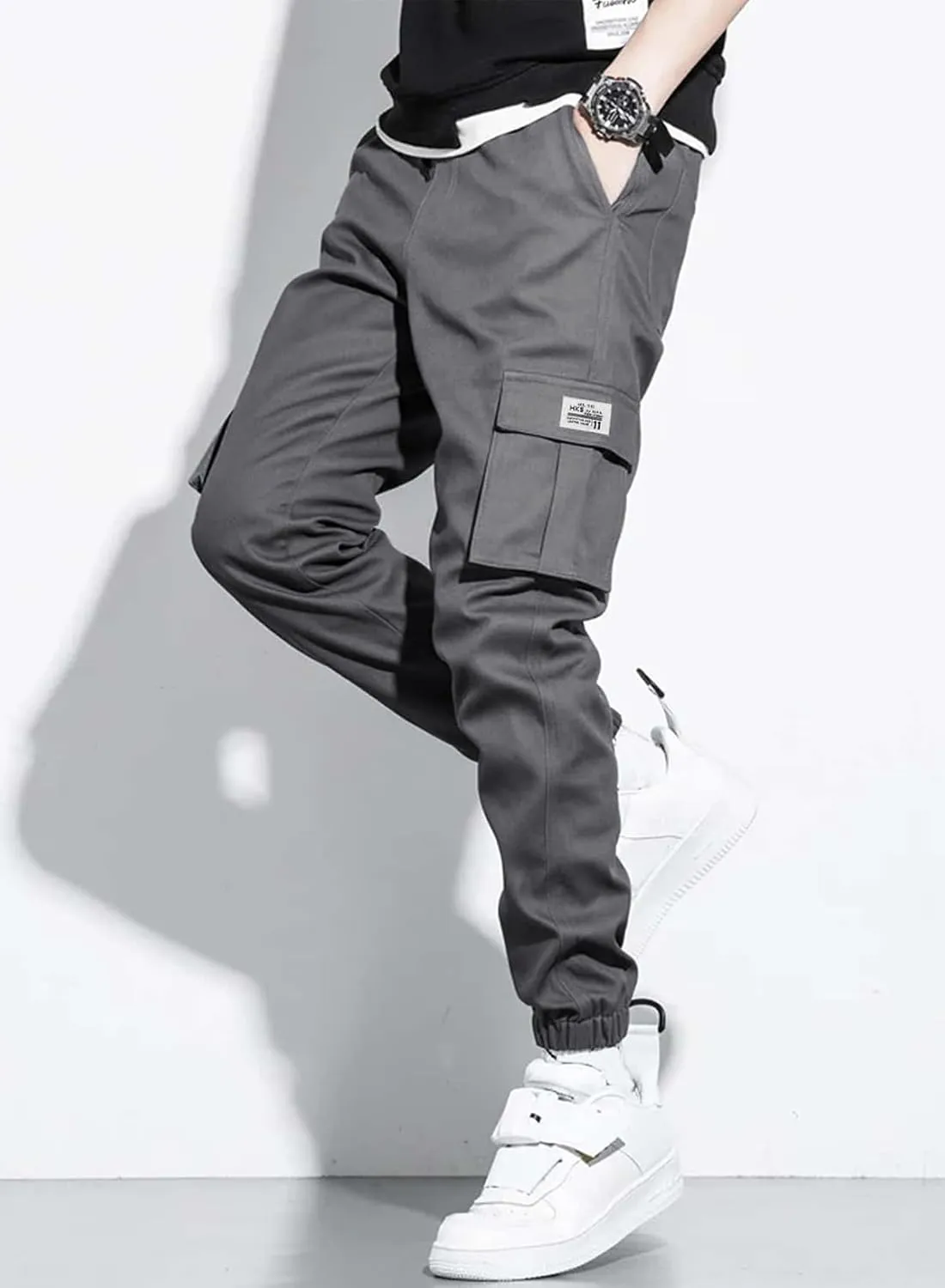 JMIERR Mens Casual Cargo Pants Stretch Elastic Waist Drawstring Joggers Pants Tapered Sweatpants for Men Multi Pockets