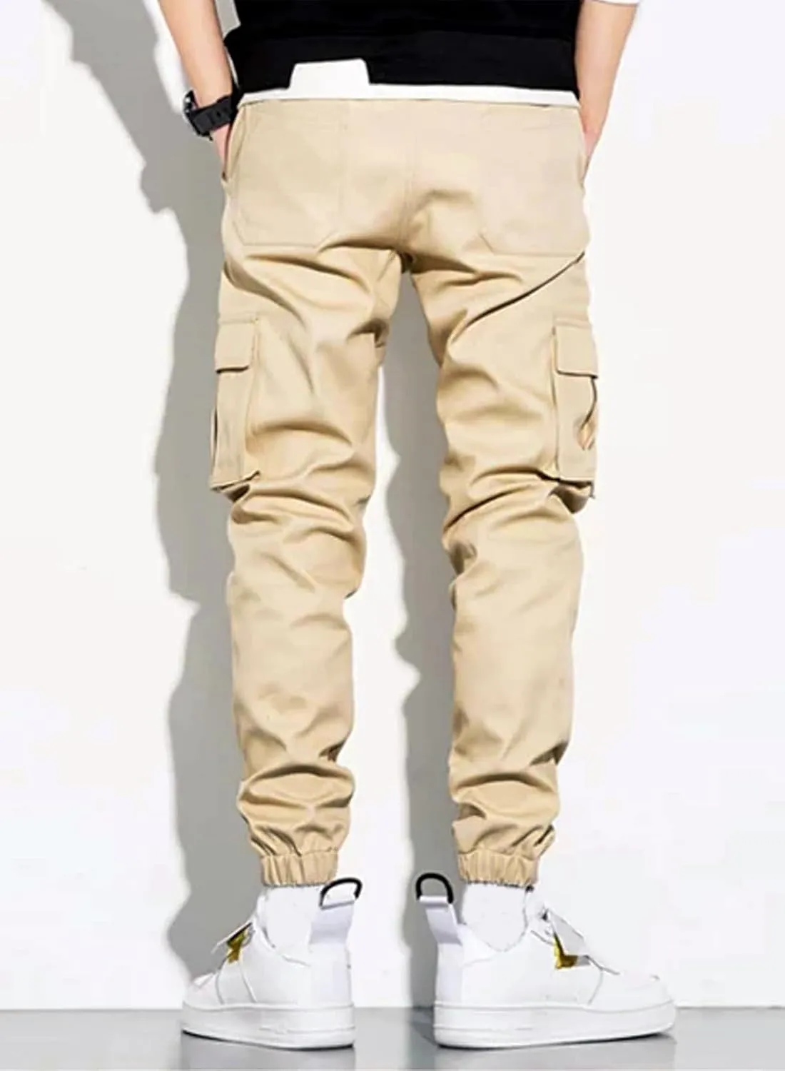 JMIERR Mens Casual Cargo Pants Stretch Elastic Waist Drawstring Joggers Pants Tapered Sweatpants for Men Multi Pockets