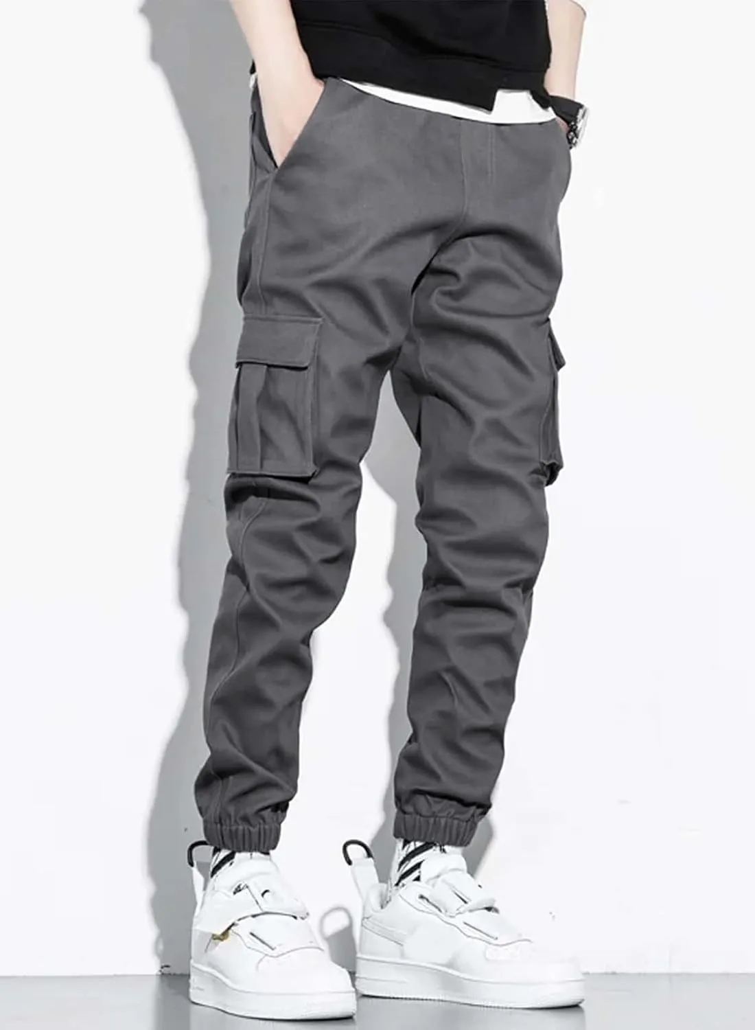 JMIERR Mens Casual Cargo Pants Stretch Elastic Waist Drawstring Joggers Pants Tapered Sweatpants for Men Multi Pockets