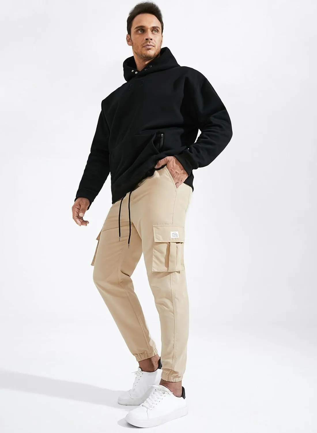 JMIERR Mens Casual Cargo Pants Stretch Elastic Waist Drawstring Joggers Pants Tapered Sweatpants for Men Multi Pockets