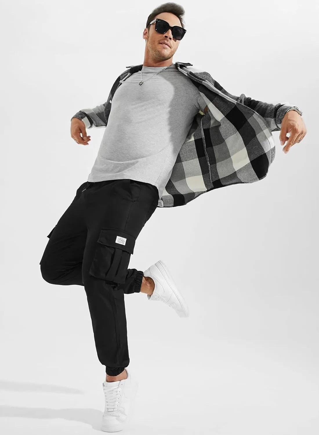 JMIERR Mens Casual Cargo Pants Stretch Elastic Waist Drawstring Joggers Pants Tapered Sweatpants for Men Multi Pockets