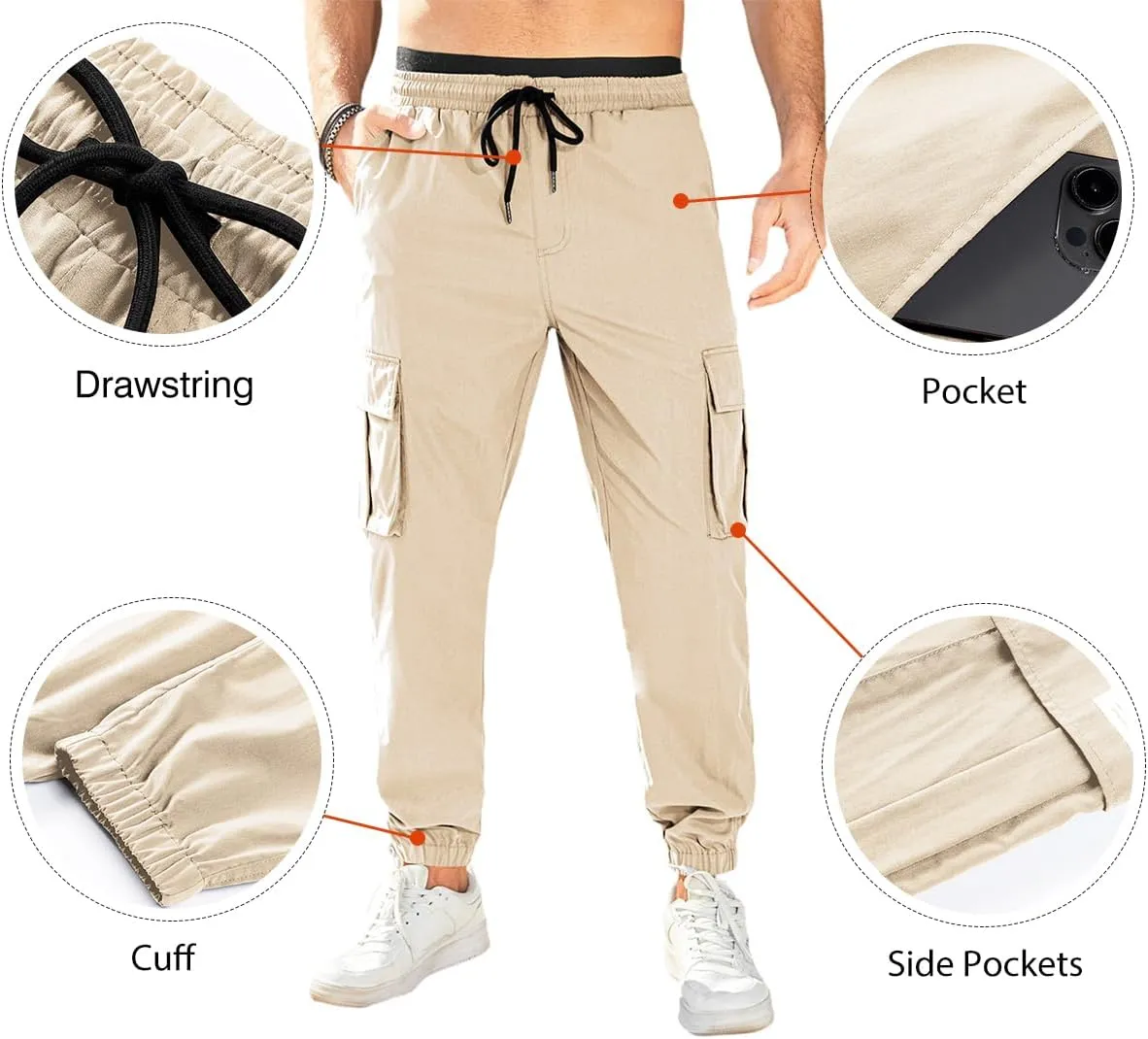 JMIERR Mens Casual Cargo Pants Stretch Elastic Waist Drawstring Joggers Pants Tapered Sweatpants for Men Multi Pockets