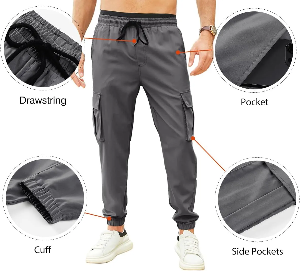 JMIERR Mens Casual Cargo Pants Stretch Elastic Waist Drawstring Joggers Pants Tapered Sweatpants for Men Multi Pockets