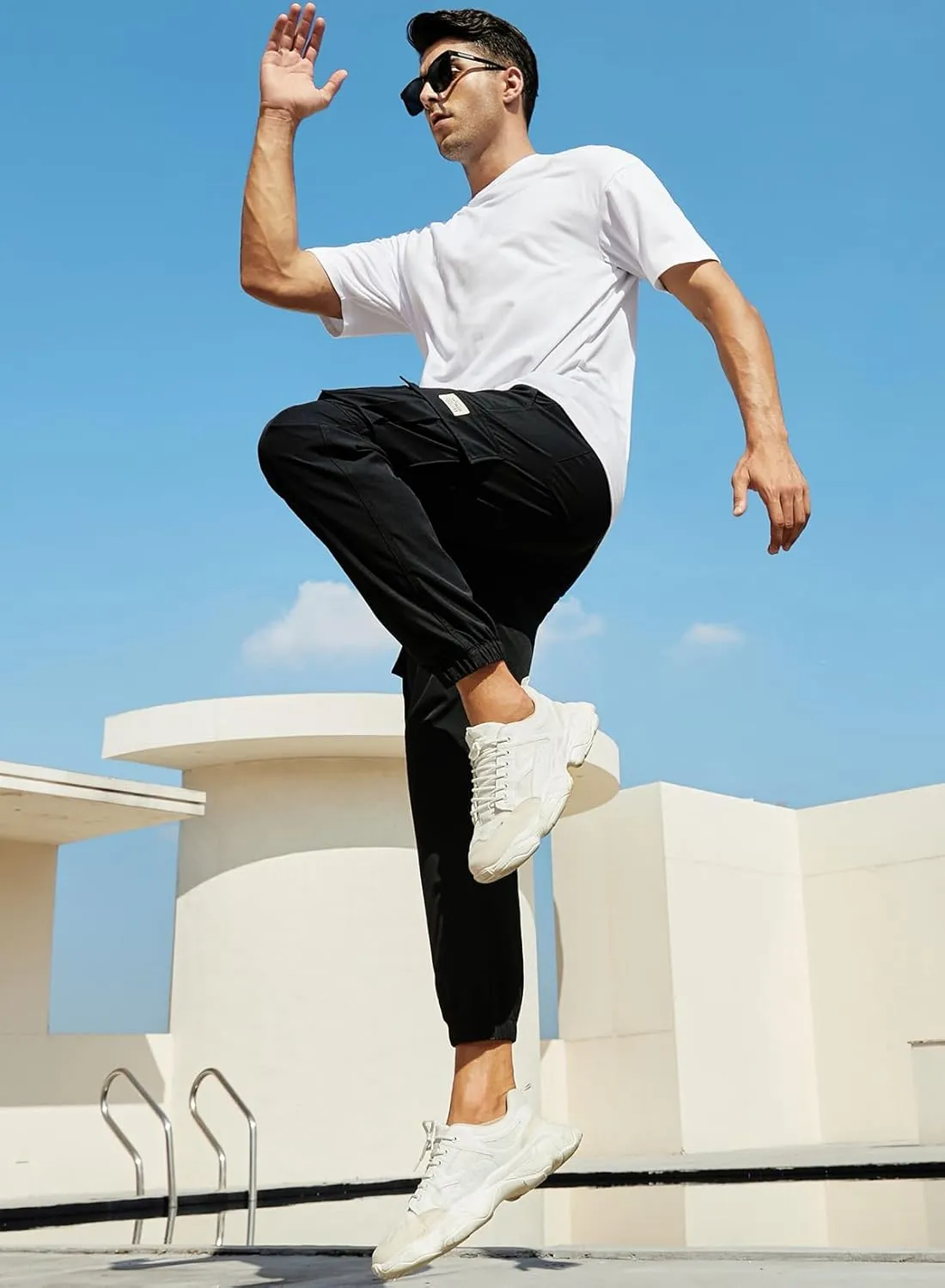JMIERR Mens Casual Cargo Pants Stretch Elastic Waist Drawstring Joggers Pants Tapered Sweatpants for Men Multi Pockets