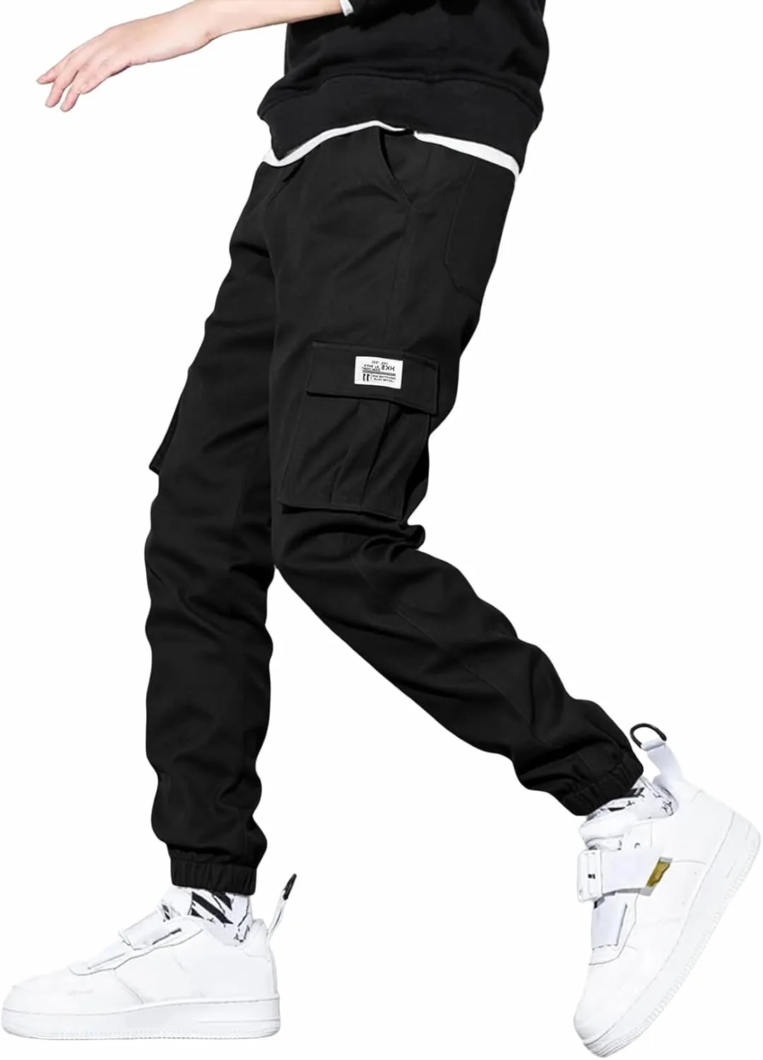 JMIERR Mens Casual Cargo Pants Stretch Elastic Waist Drawstring Joggers Pants Tapered Sweatpants for Men Multi Pockets