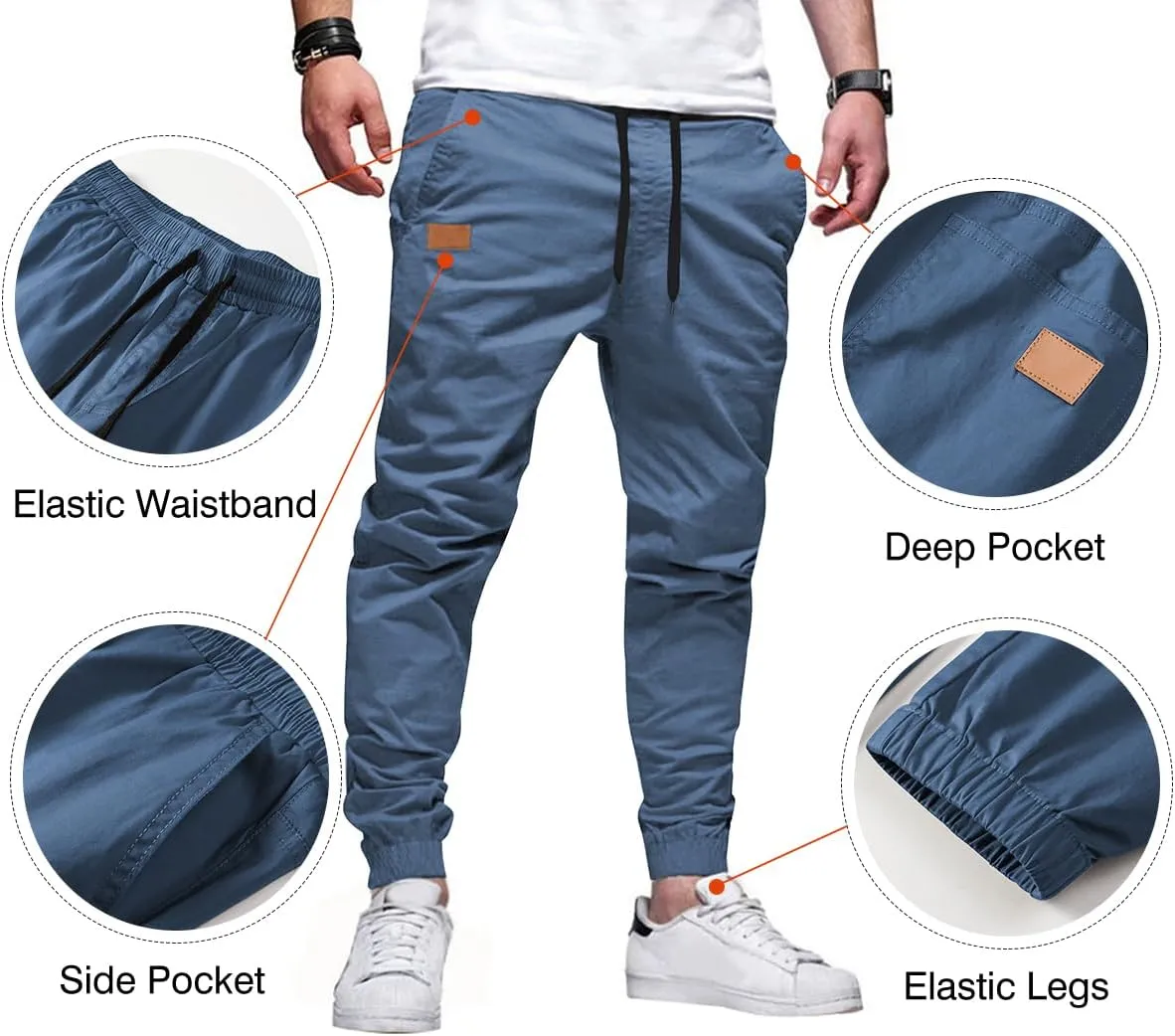 JMIERR Mens Casual Joggers Pants - Cotton Drawstring Chino Cargo Pants Hiking Outdoor Twill Track Jogging Sweatpants Pants