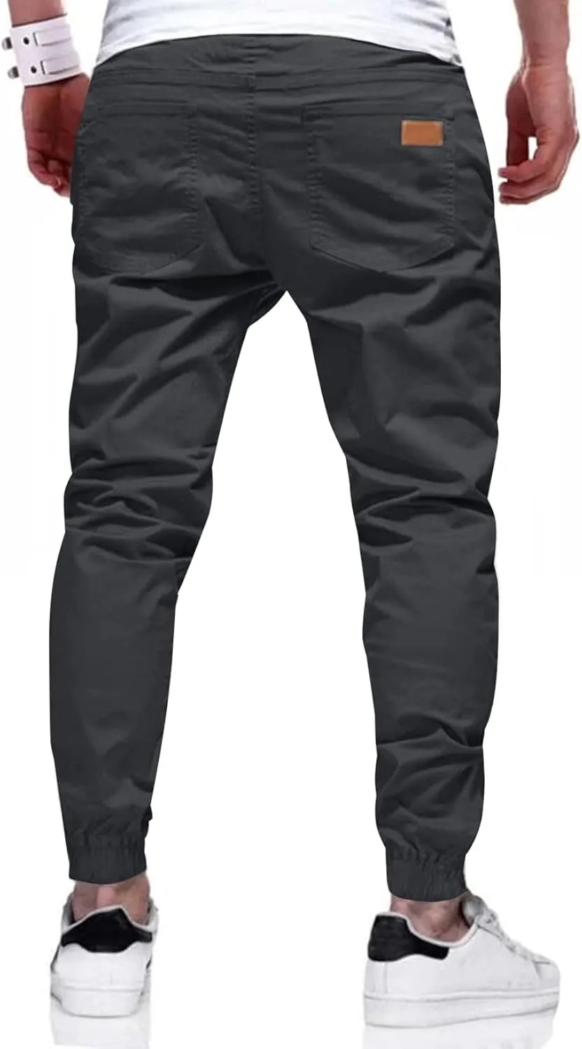 JMIERR Mens Casual Joggers Pants - Cotton Drawstring Chino Cargo Pants Hiking Outdoor Twill Track Jogging Sweatpants Pants