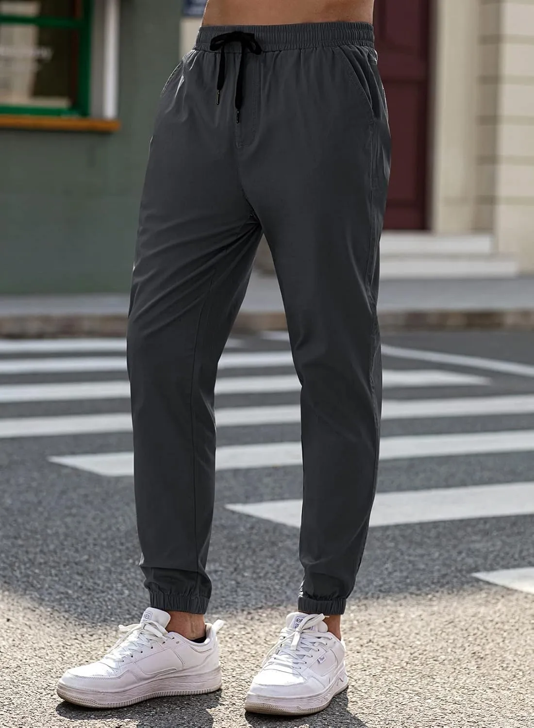 JMIERR Mens Casual Joggers Pants - Cotton Drawstring Chino Cargo Pants Hiking Outdoor Twill Track Jogging Sweatpants Pants