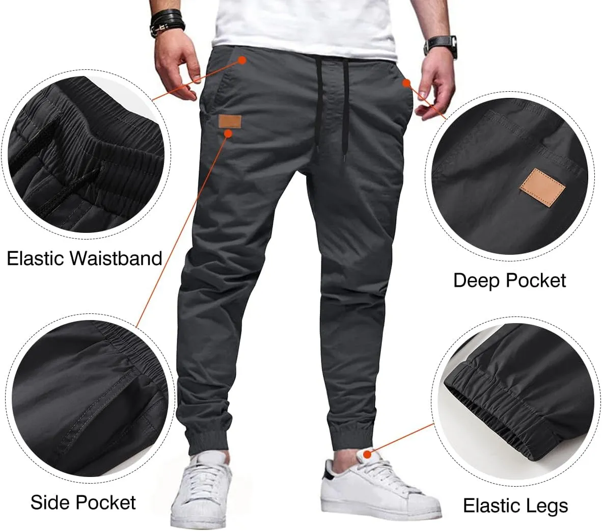 JMIERR Mens Casual Joggers Pants - Cotton Drawstring Chino Cargo Pants Hiking Outdoor Twill Track Jogging Sweatpants Pants