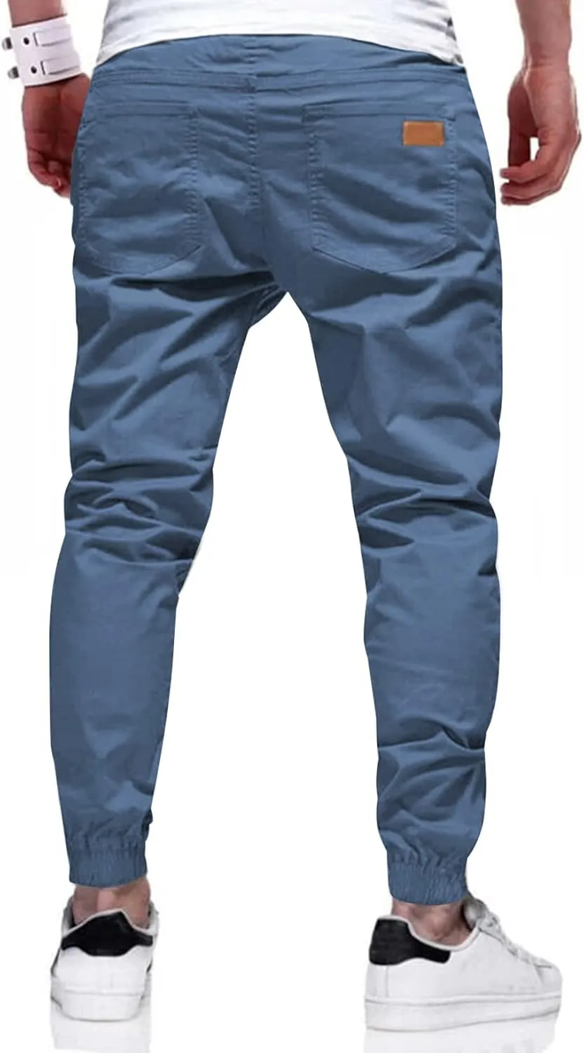 JMIERR Mens Casual Joggers Pants - Cotton Drawstring Chino Cargo Pants Hiking Outdoor Twill Track Jogging Sweatpants Pants