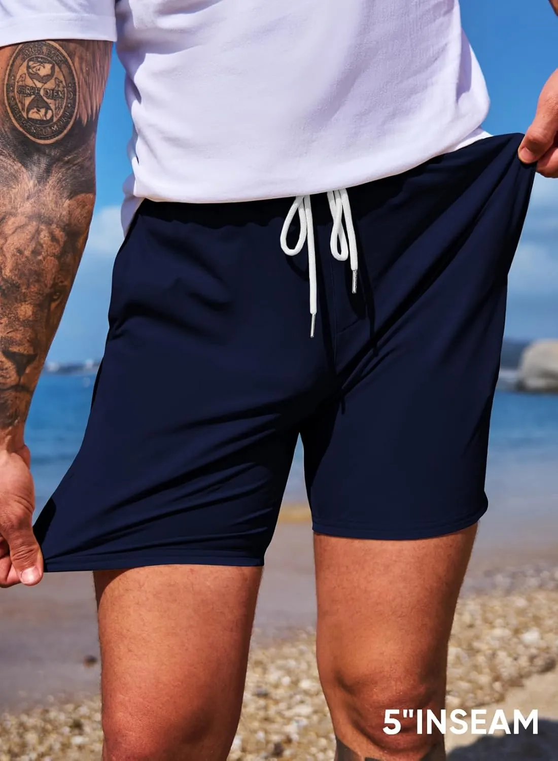 JMIERR Men's Casual Shorts 5"/ 7" Drawstring Summer Quick Dry Beach Stretch Waist Athletic Gym Short