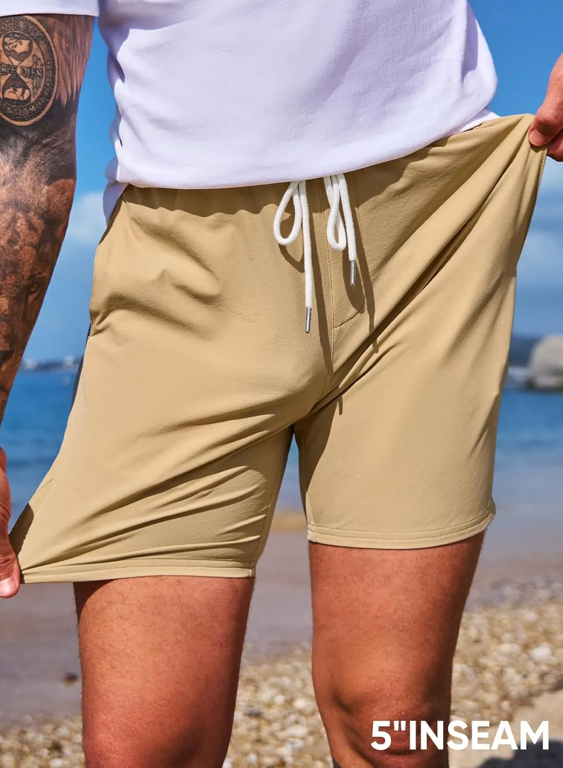 JMIERR Men's Casual Shorts 5"/ 7" Drawstring Summer Quick Dry Beach Stretch Waist Athletic Gym Short