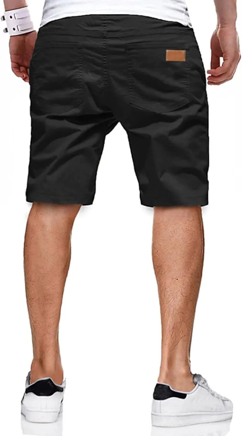 JMIERR Mens Casual Shorts - Cotton Drawstring Summer Beach Stretch Twill Chino Golf Shorts