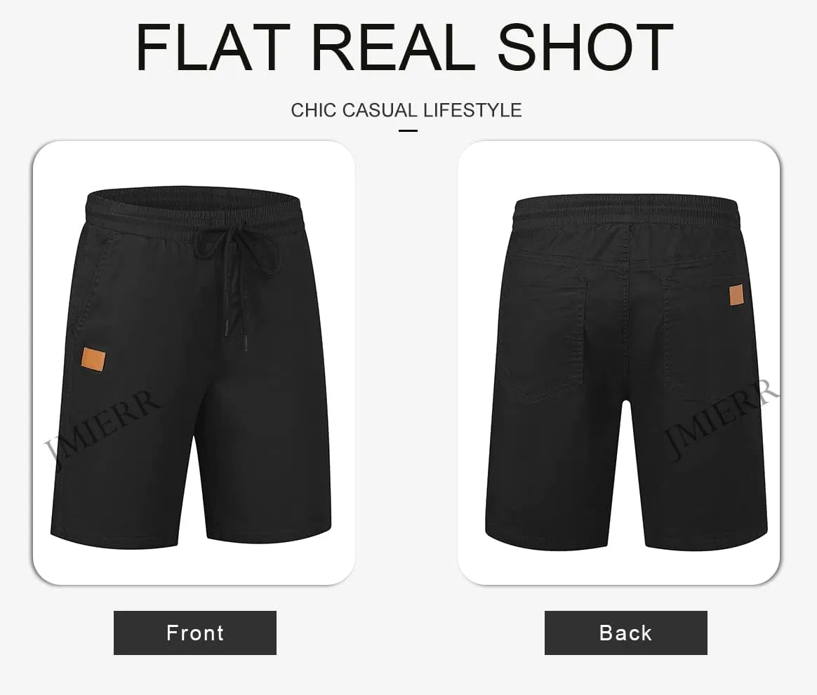 JMIERR Mens Casual Shorts - Cotton Drawstring Summer Beach Stretch Twill Chino Golf Shorts