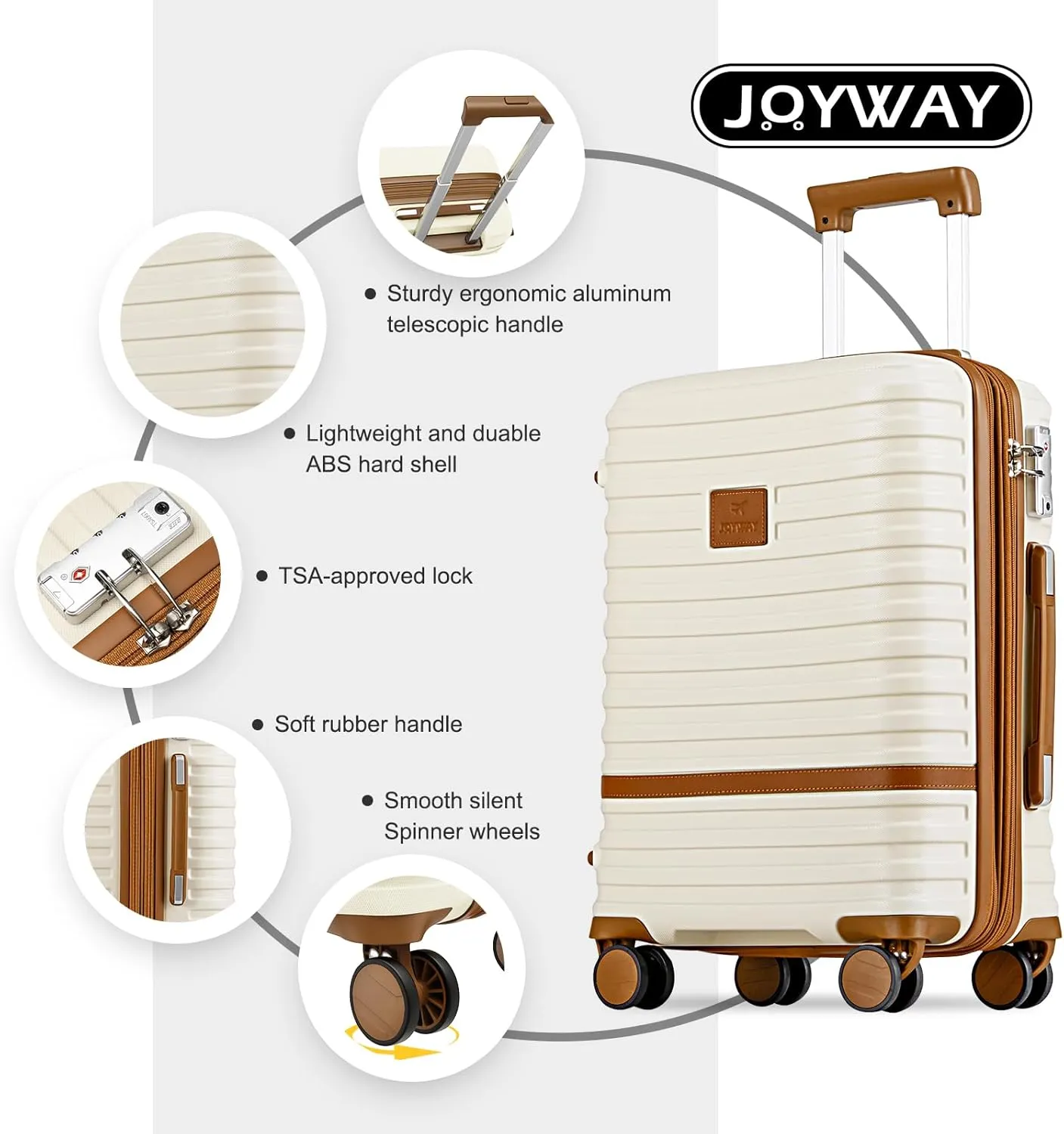 Joyway Carry on 20Inch &24 Inch Checked Luggage Set, 2-Piece Expandable Suitecase Set with Spinner Wheel, Hard Shell Suitcase with TSA Lock(White)