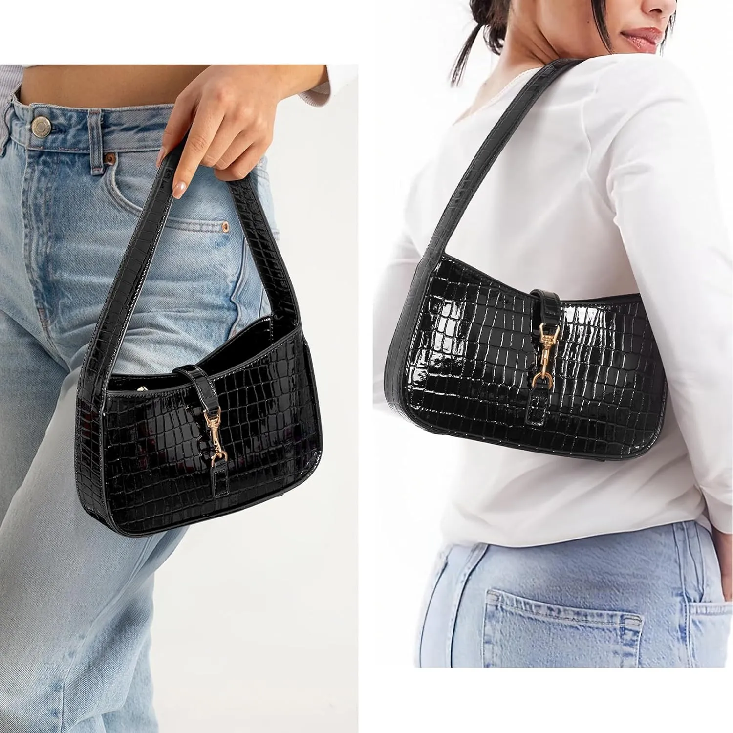 JQWSVE Purses for Women Shoulder Bag Y2k Red Purse Small Black Clutch Purse Faux Leather Hobo Handbag Cute Mini Tote Purse