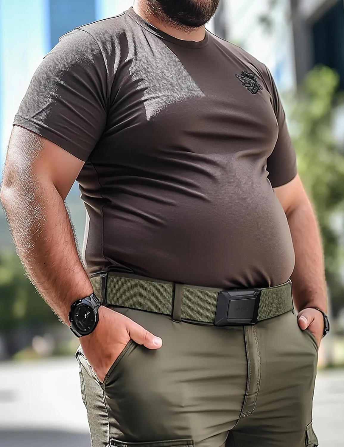 JUKMO Stretch Tactical Belt for Men, Military Work Rigger Hiking 1.5" Elastic Nylon Web Ratchet Quick Release Belt