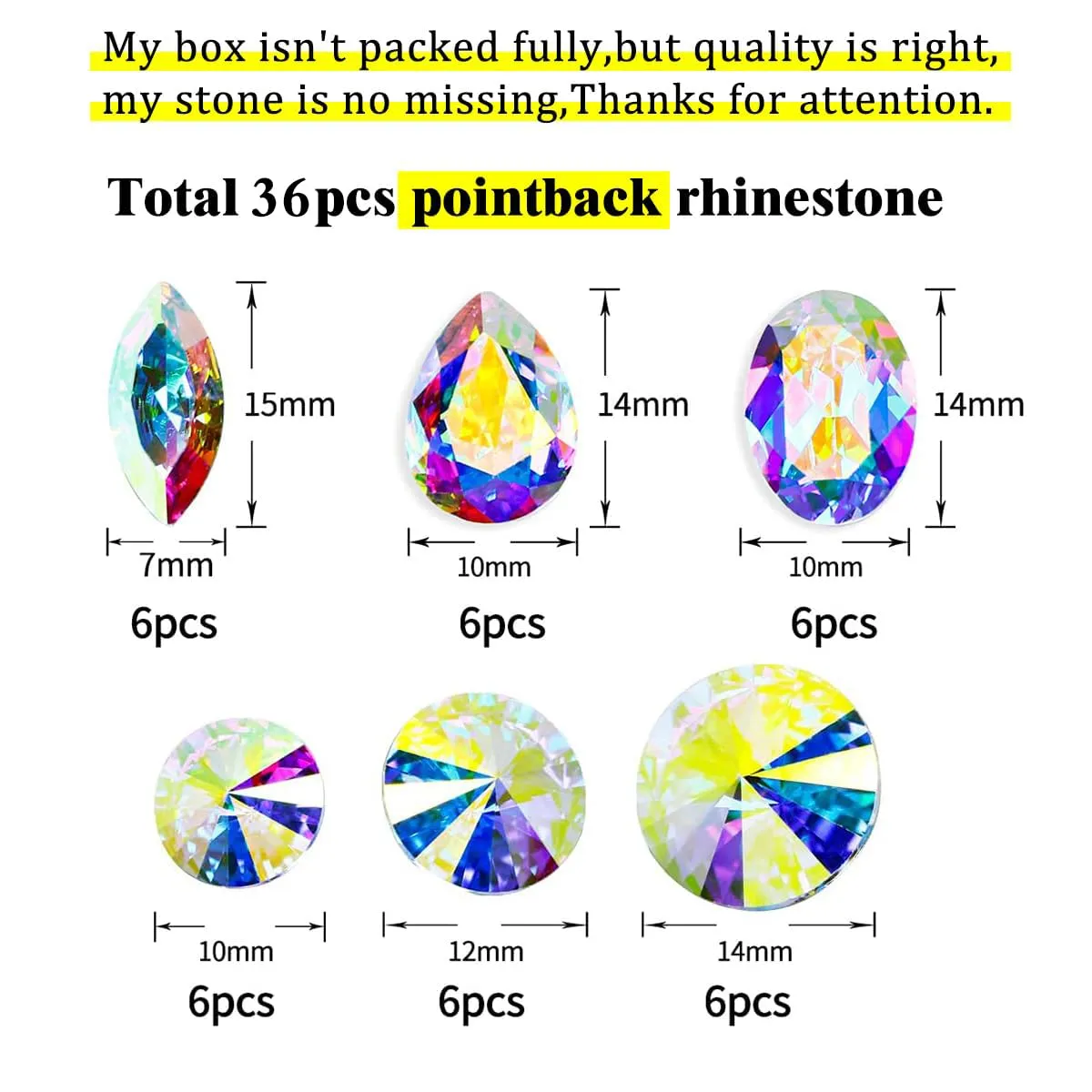 K9 Glass Crystal AB Nail Rhinestones Pointed Back Crystals Mix Sizes Gems Stones Decorations Set for Nail Art Clothing Jewelry Shoes Bags, Especially for Nails Design