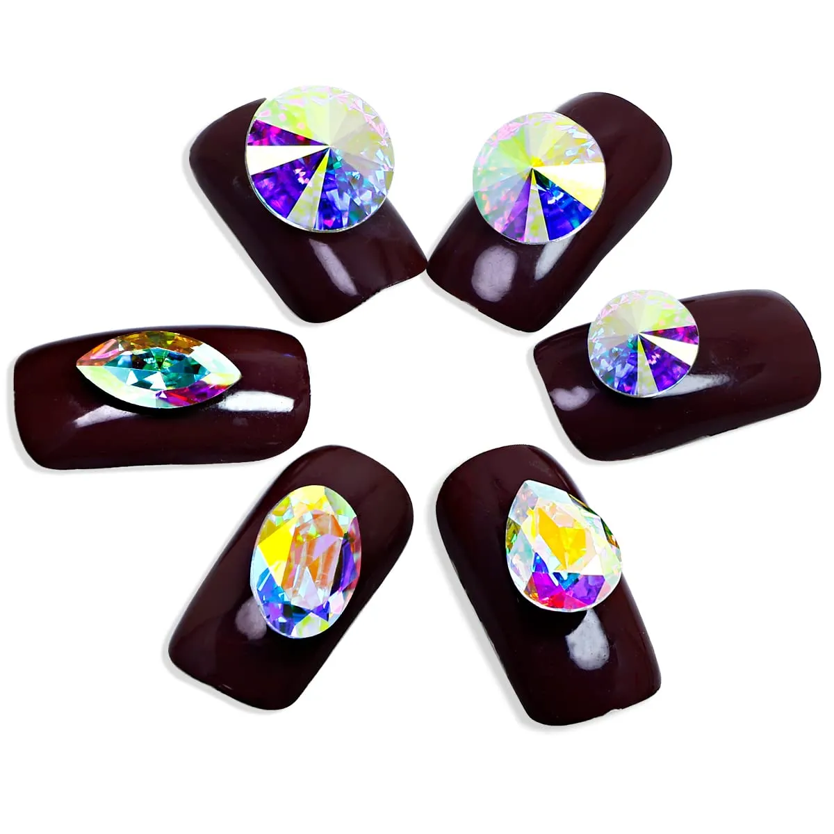 K9 Glass Crystal AB Nail Rhinestones Pointed Back Crystals Mix Sizes Gems Stones Decorations Set for Nail Art Clothing Jewelry Shoes Bags, Especially for Nails Design