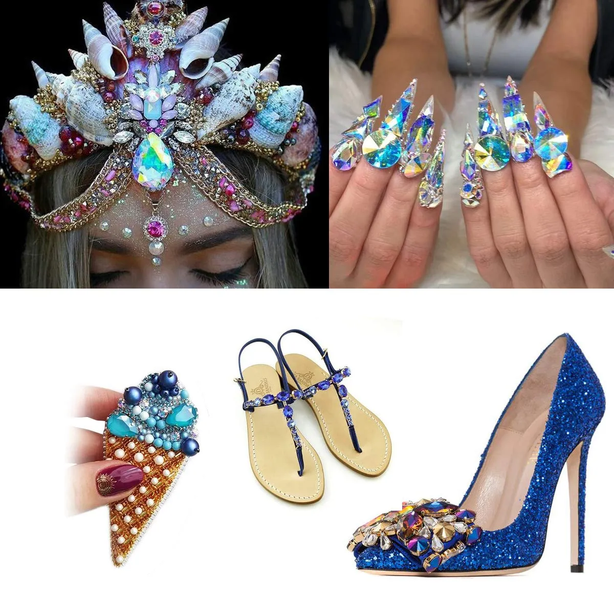 K9 Glass Crystal AB Nail Rhinestones Pointed Back Crystals Mix Sizes Gems Stones Decorations Set for Nail Art Clothing Jewelry Shoes Bags, Especially for Nails Design