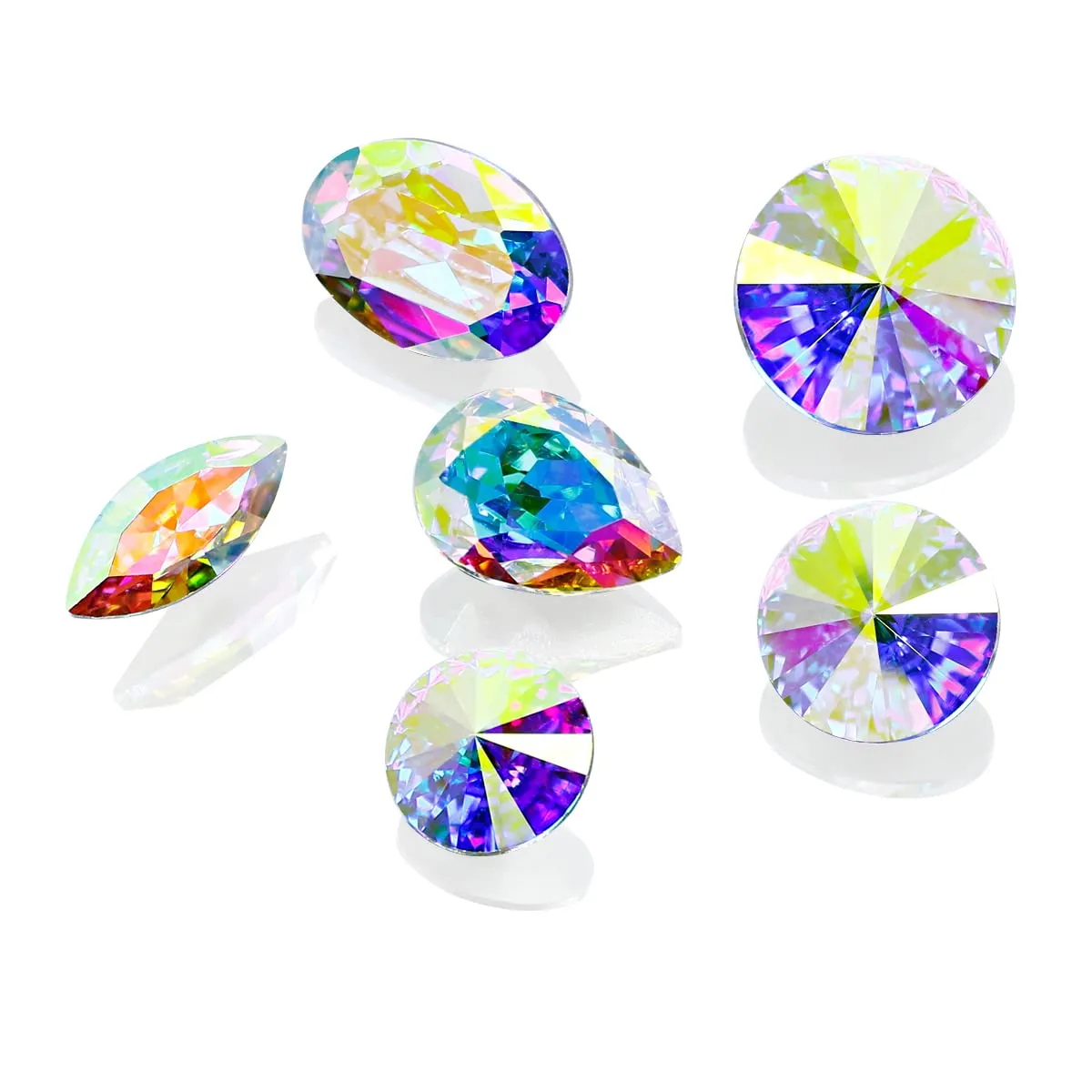 K9 Glass Crystal AB Nail Rhinestones Pointed Back Crystals Mix Sizes Gems Stones Decorations Set for Nail Art Clothing Jewelry Shoes Bags, Especially for Nails Design