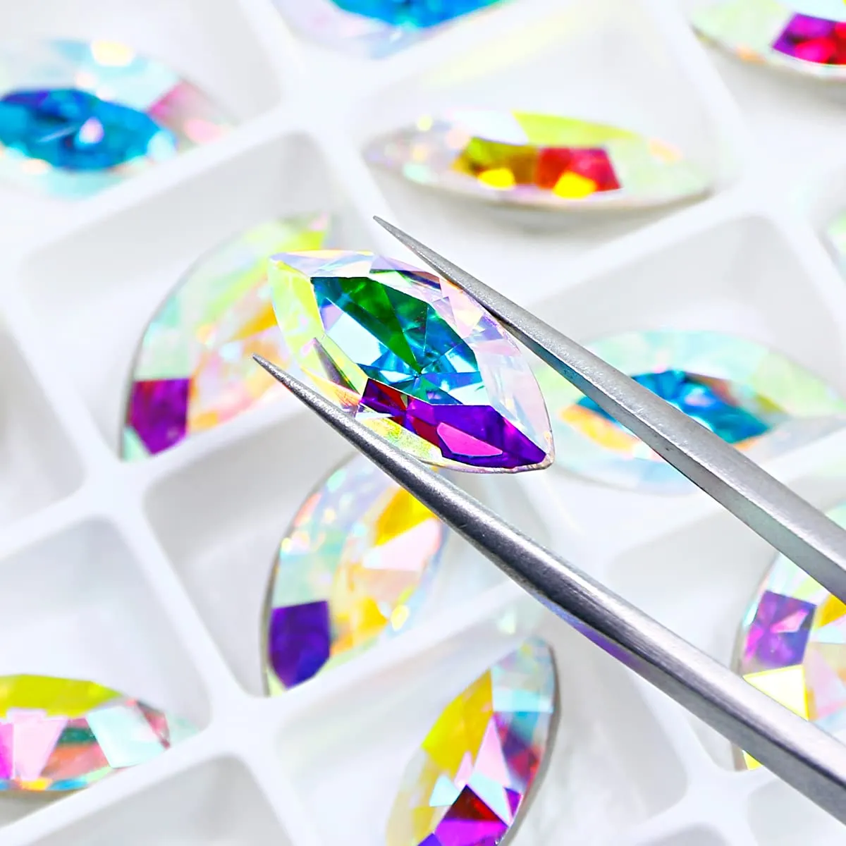 K9 Glass Crystal AB Nail Rhinestones Pointed Back Crystals Mix Sizes Gems Stones Decorations Set for Nail Art Clothing Jewelry Shoes Bags, Especially for Nails Design