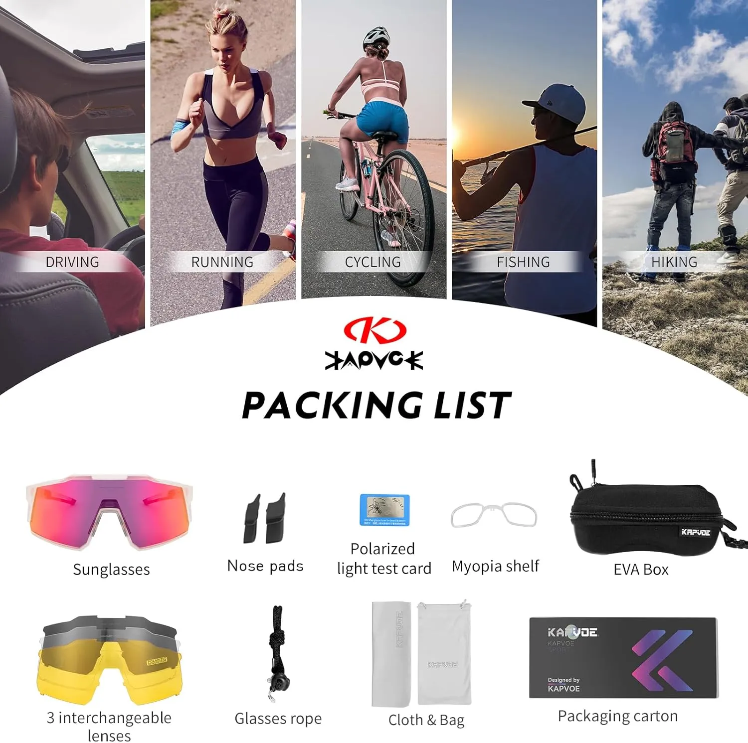 KAPVOE Polarized Glasses With 1 Lens Or 4 Lens UV Protection for Women Men Cycling Sunglasses Tr90 Frame Sports Bike K9022