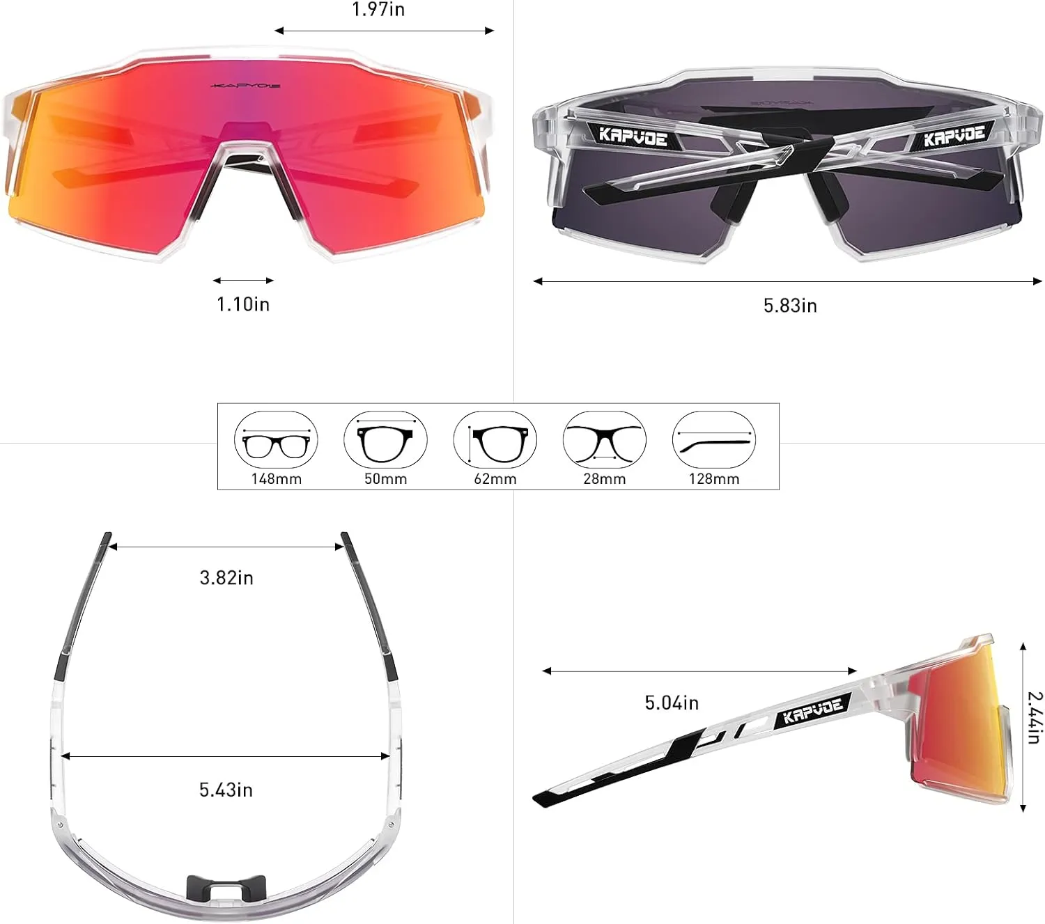 KAPVOE Polarized Glasses With 1 Lens Or 4 Lens UV Protection for Women Men Cycling Sunglasses Tr90 Frame Sports Bike K9022