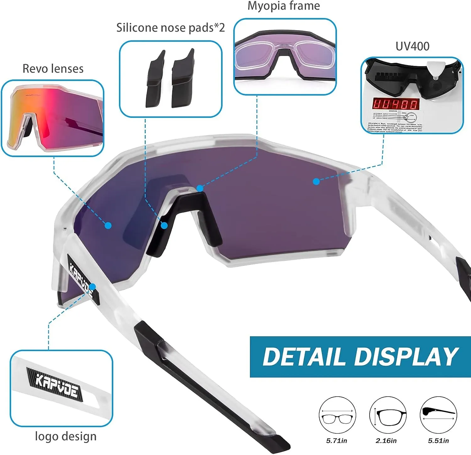 KAPVOE Polarized Glasses With 1 Lens Or 4 Lens UV Protection for Women Men Cycling Sunglasses Tr90 Frame Sports Bike K9022
