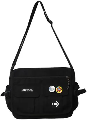 Kawaii Crossbody Bag with cute Pin and Pendant, Lightweight Japanese Messenger Bags Y2K Shoulder Bag for Women Men