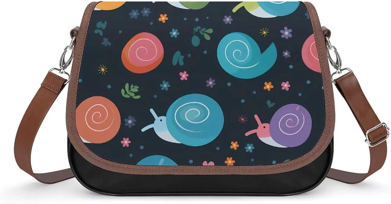 Kawaii Snails Women's PU Leather Purses Crossbody Shoulder Bag Messenger Bag