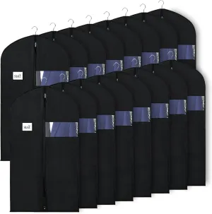 KEEGH 40" Suit Bags for Closet Storage (Set of 16) Garment Bags for Hanging Clothes, Suit Cover Bags for Suits Coats Dress with Zipper and Transparent Window, Black