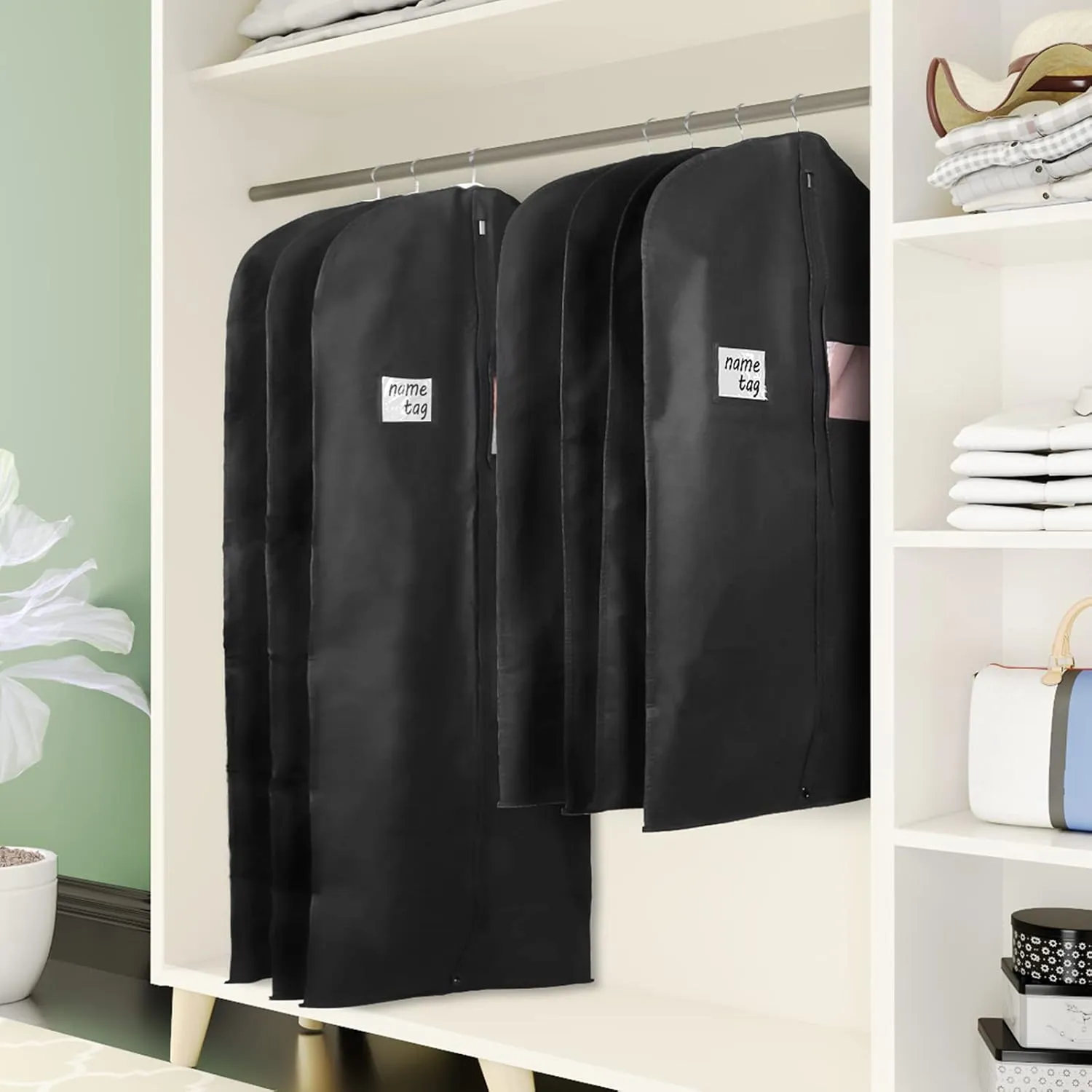 KEEGH Garment Bags for Hanging Clothes 60" (Set of 10) Dress Bags for Gowns Long Dress Bags for Closet Storage with Zipper and Eye-Hole for Folding for Suit Coats Dresses, Black