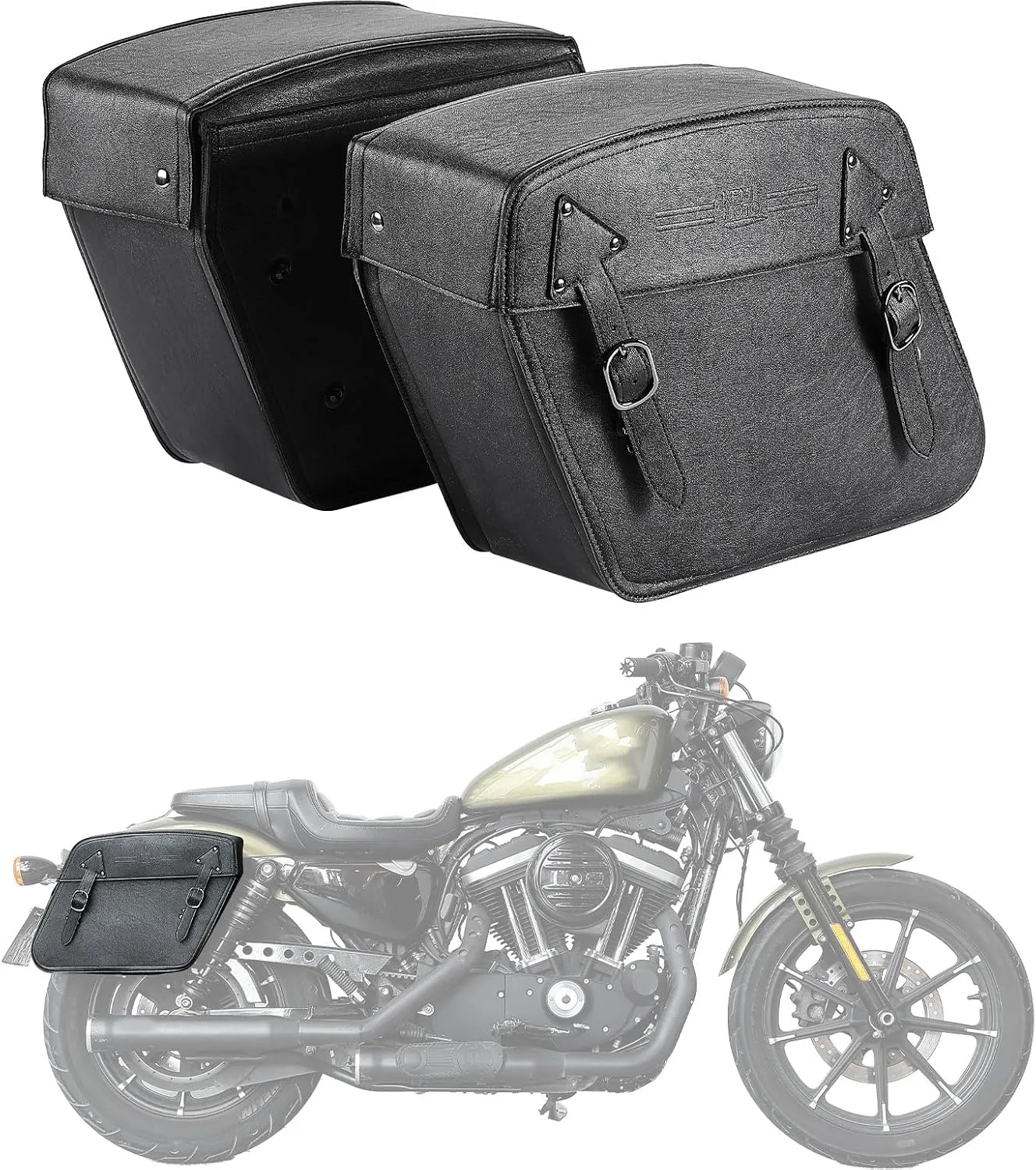 KEMIMOTO Motorcycle Saddlebags with Tail lights Moving Backwards 32L Leather Saddle Bags Motorcycles Compatible with Sportster 883